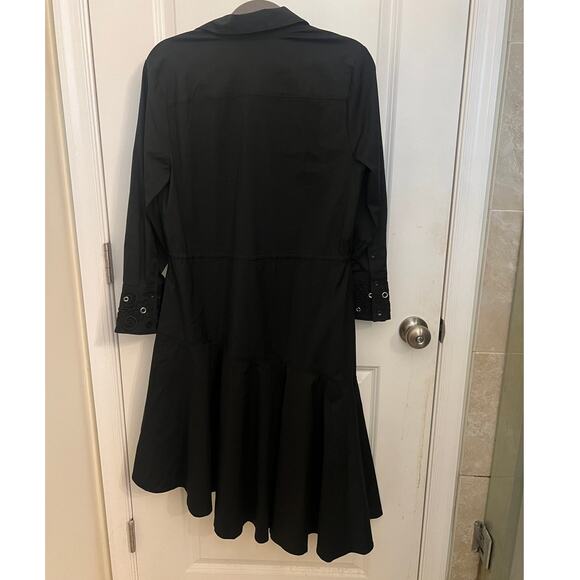 Chico's Whimsigoth Poplin Lace Grommet Midi Dress Black Sz 6 asymmetrical Witchy - Picture 6 of 11